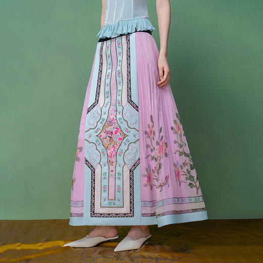 【林栖设计小店】鹤鹿同春|真丝罗丁香粉轻凉绣花马面裙半身裙1961221 商品图4