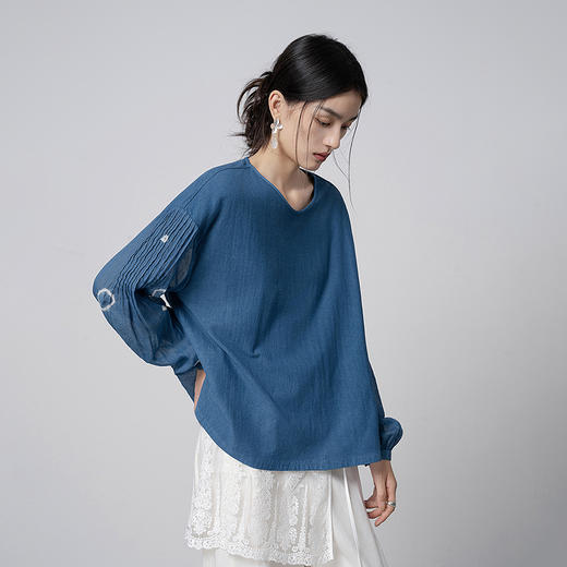 【林栖设计小店】植物染色|手工植物蓝优雅百搭宽松2026春新款棉麻衬衣1961137 商品图6