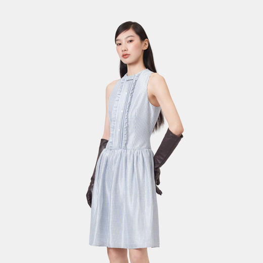 HERLIAN 2026年春季新品蓝格塔克褶荷叶花边桑蚕丝背心无袖连衣裙 商品图2