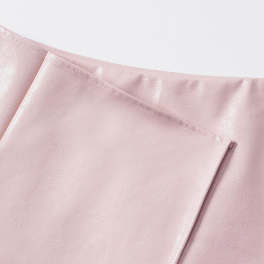 HERLIAN 2026年春季新品掐褶蝴蝶结设计粉色皮裙半身裙女A字短裙 商品图3