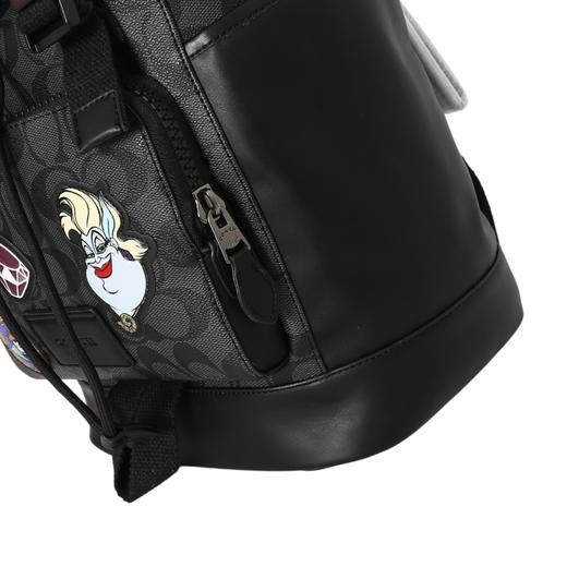 经典老花抽绳卡扣开合卡通徽标贴饰 织物拼牛皮 书包背包双肩包 大号 男款 黑色 商品图4