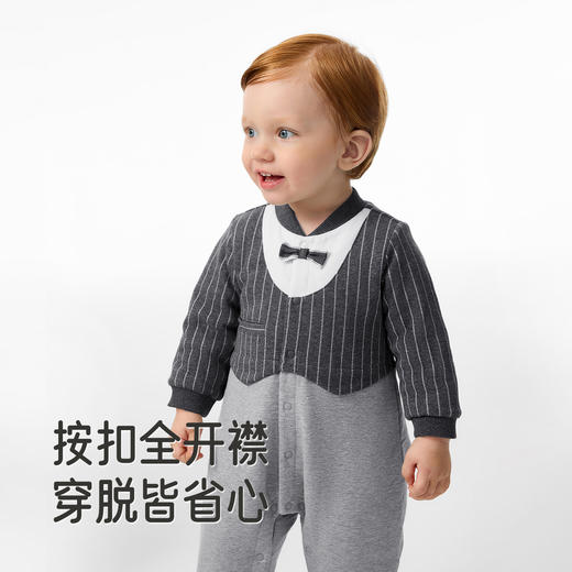 英氏婴儿衣服冬季假两件男童连身衣男宝礼服保暖衣服新款冬季男宝周岁哈衣 商品图1