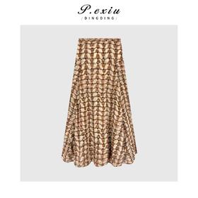 04-1潘依绣丁丁宠粉不规则下摆印花拼接半身裙Q7841