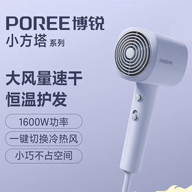 博锐（POREE）电吹风 家用柔风 1600W大功率 冷热大风 恒温护发 低噪快速干发 PH1631 颜色魅力紫