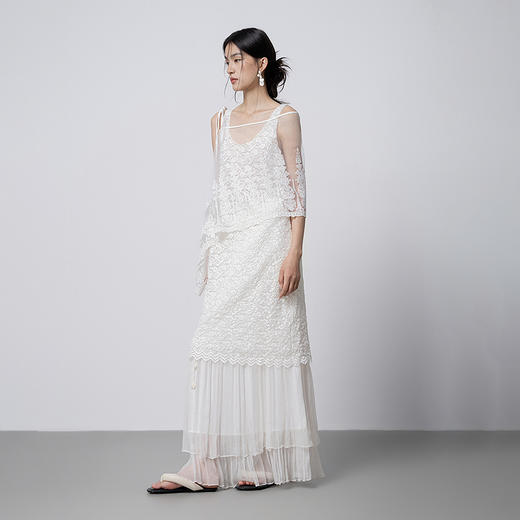 【林栖设计小店】蕾丝花语|米白色波浪花边优雅百搭2026春新款皱感连衣裙1961044 商品图4
