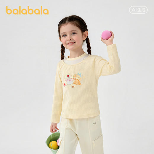 【商场同款】巴拉巴拉童装儿童长袖t恤女童2026新款春撞色假两件 商品图0