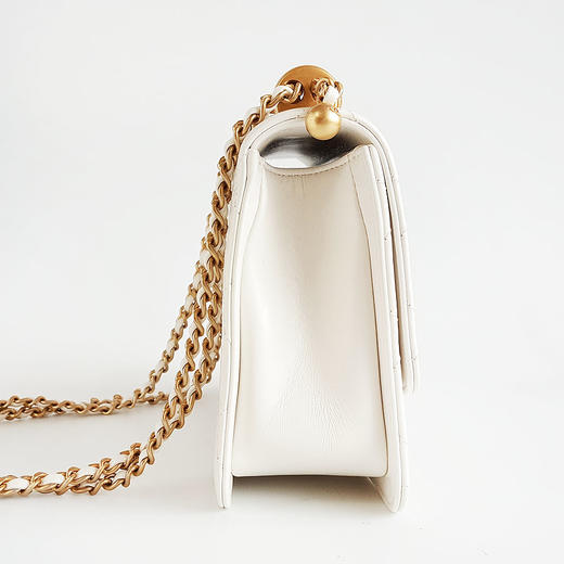 【95新】CHANEL香奈儿AS2649 B05973 10601 21A白色双金珠链条包单肩斜挎包女士260126NJS33 商品图3