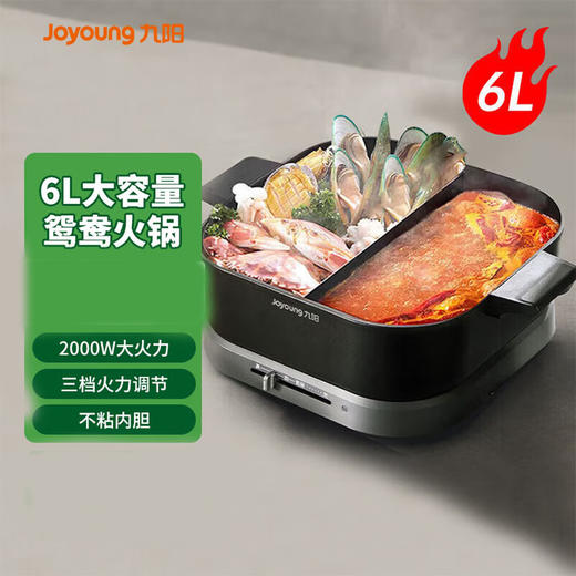 九阳（Joyoung）电火锅6L 大容量鸳鸯锅 2000W猛火秒涮 多功能 煎烤电热锅 电煮锅HG60-G115 商品图0