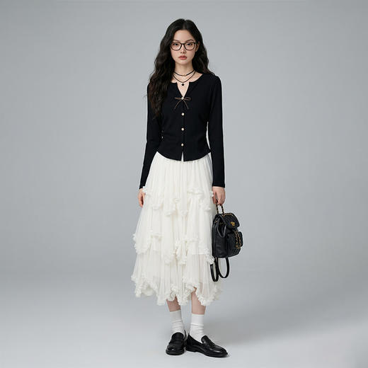 西遇法式不规则荷叶边半身裙女2026年春季新款高腰网纱拼接蛋糕裙E0060121 商品图1