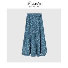 04-1潘依绣丁丁宠粉时髦气质蓝绿底印花半身裙Q6415