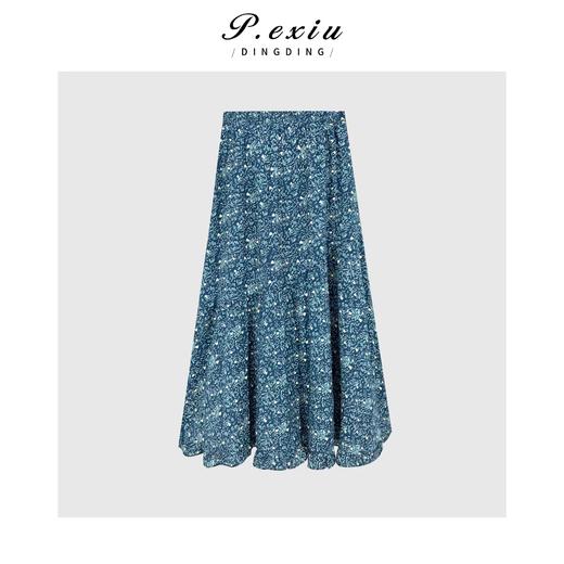 04-1潘依绣丁丁宠粉时髦气质蓝绿底印花半身裙Q6415 商品图0