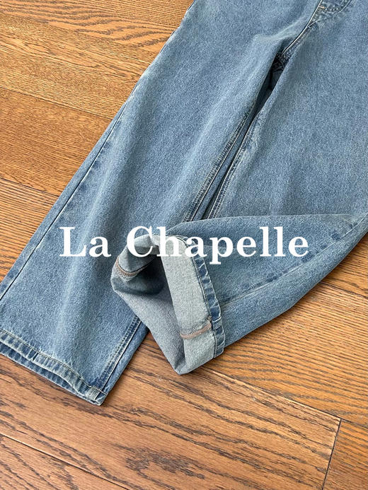 专柜实拍【减龄神器】拉夏贝尔/La Chapelle重磅100棉牛仔背带裤！撞色刺绣蝴蝶宽松显瘦直筒连体裤 商品图9
