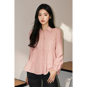 米思阳 时尚韩系单排扣宽松减龄A摆衬衫通勤上衣女4330