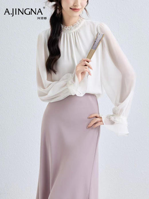 【雪纺衫】阿菁娜春季新款新中式法式衬衫立领木耳边雪纺衫东方雅致邂逅法式浪漫一件解锁双重美学F31C201006 商品图4