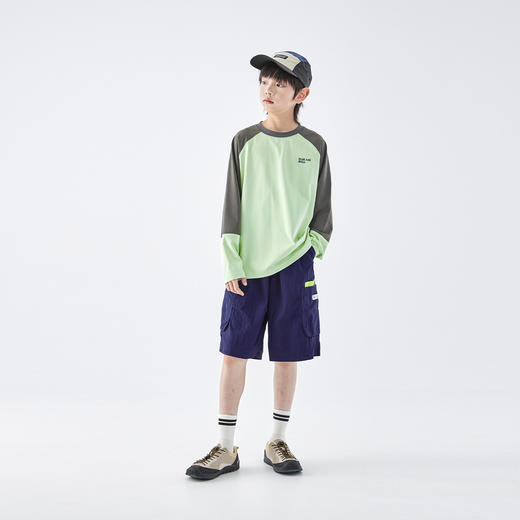 【代发】【绿拼灰预售4.19左右发货】蓝汽水男童运动上衣凉感UPF50+防晒撞色长袖速干T恤紫拼灰/绿拼灰 商品图1