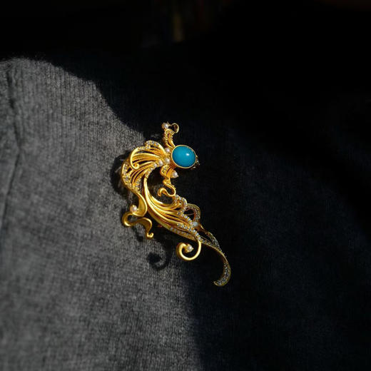 龢盒原创 暴力蓝美松银镶斗鱼胸针 商品图5