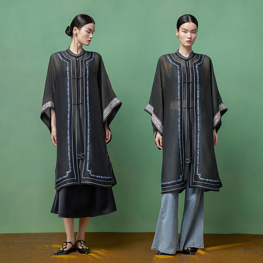 【林栖设计小店】东方雅致|丝麻雪纺三蓝绣花如意纹2026春新款衬衣1961157 商品图4