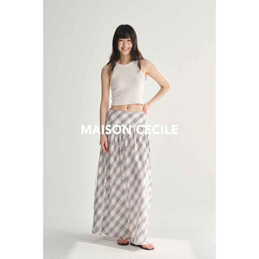 MAISON CECILE复古du家设计格纹宽腰头法式浪漫飘逸感A字半裙 商品图1
