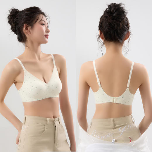 【舒适透气面料❗️聚拢无压力】果冻条印花蕾丝花边性感美背文胸无钢圈软支撑收副乳可爱少女内衣。jc 商品图2