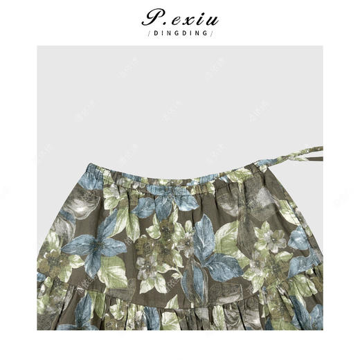 04-1潘依绣丁丁宠粉复古时髦碎花松紧腰系绳半身裙Q8452 商品图2