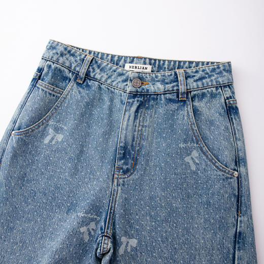 HERLIAN 2026年春季新品蝴蝶结波点印花女士弯刀裤牛仔长裤 商品图3