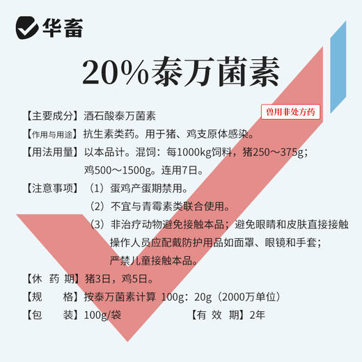 【积分兑换】华畜兽药 20％酒石酸泰万菌素预混剂 蓝耳病 回肠炎 兽用支原体感染 鼻炎呼吸道 商品图3