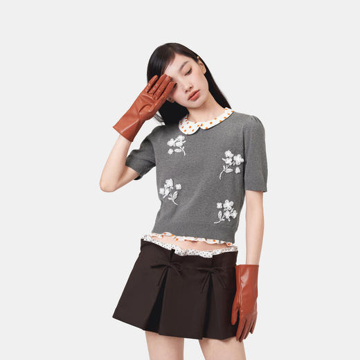 HERLIAN 2026年春季新品波点不对称领钉珠女士短袖套头针织衫 商品图2