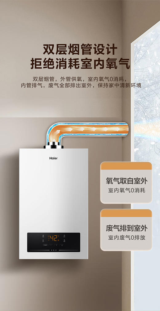 海尔【平衡机ZH3】13升浴室&橱柜可安装 一级节能省气 天然气燃气热水器 商品图1