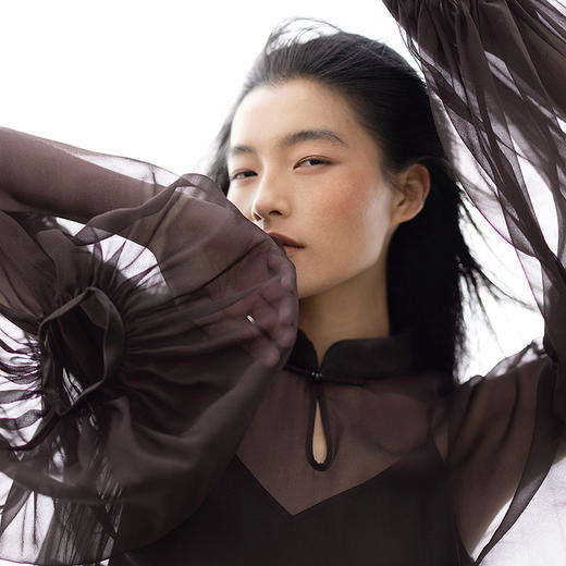 【林栖设计小店】鎏光溯影|提花密褶层次感2026春新款国风真丝罩衫两件套1961171 商品图5