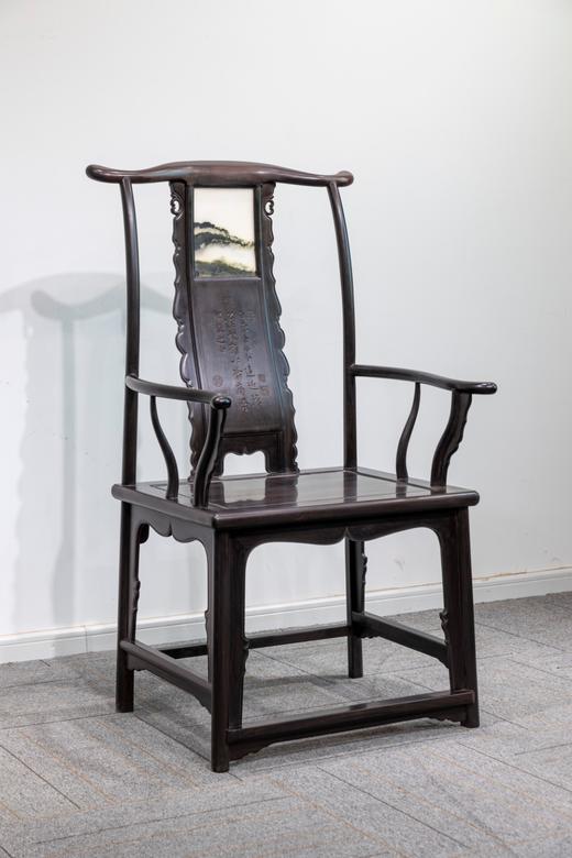 红桥红  家具严选  紫光檀（东非黑黄檀） 【云石四出头官帽椅】 商品图1