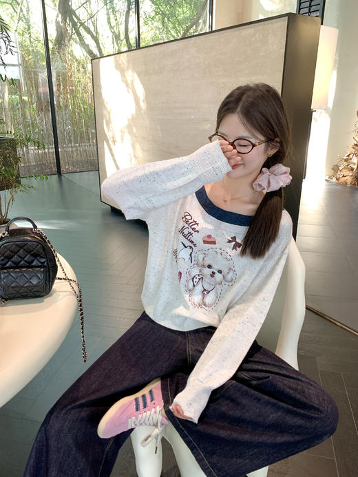 <曾小咸推荐>3.16现货秒杀 ！微信超特价！韩系小狗印花露肩针织衫 日常149.99 立减60 秒杀89.99！！ 商品图11