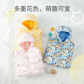 英氏【动物三色薄羽绒】婴儿冬季保暖抗菌连帽羽绒连体轻薄羽绒服