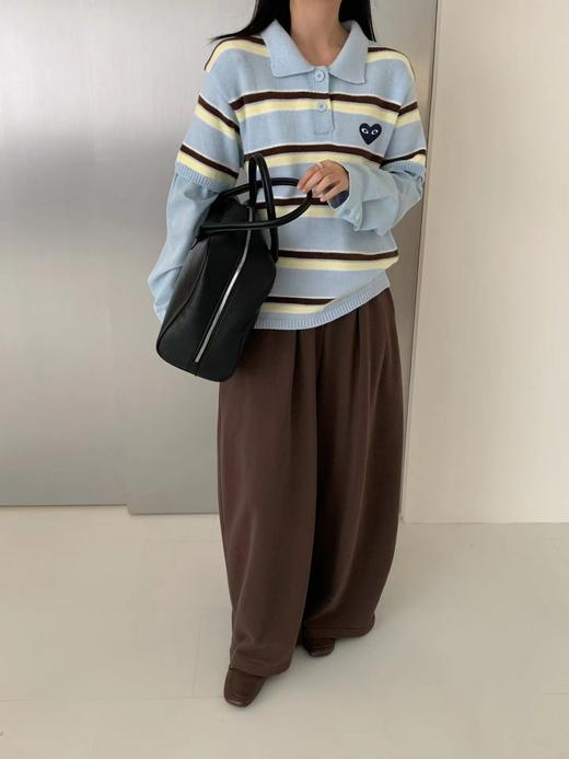 F013024复古学院风Polo领设计条纹毛衣针织衫 商品图1