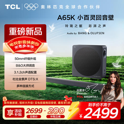 TCL回音壁 A65K 50mm纤细外观 B&O大师调音 3.1.2ch声道配置 杜比全景声 DTS:X 商品图0