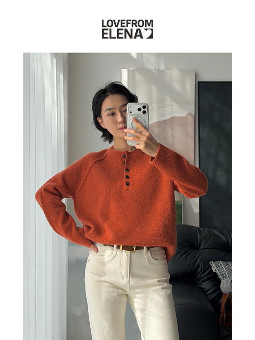 「工厂团购」羊毛混纺QQ绒  纽扣四色圆领针织衫 商品图3