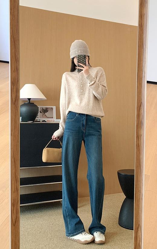 土耳其新款心动双版加绒直筒四面弹窄版牛仔裤 商品图7