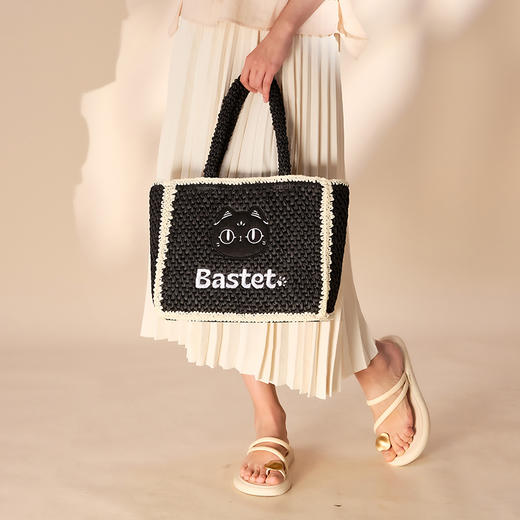 大英博物馆 巴斯特系列 萌猫大容量草编包手拎包 商品图2