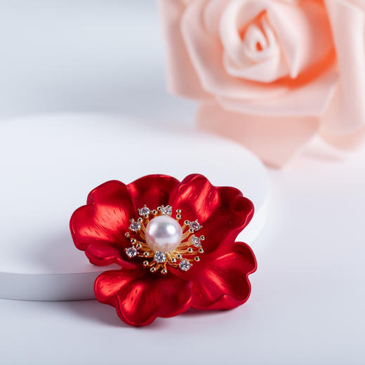 海水AK珍珠红花胸针吊坠8-9mm 商品图1
