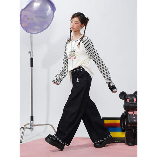 辣妹拼接双腰头刺绣牛仔裤-纪念日百货门店同款169262604 商品图1