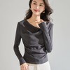 「自」全新升级【铂金会员146/天猫199/差价53】(85026)洛诗琳气质v领长袖t恤2026春季新款正肩不规则抽褶打底上衣 商品缩略图1