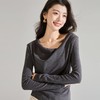 「自」全新升级【铂金会员146/天猫199/差价53】(85026)洛诗琳气质v领长袖t恤2026春季新款正肩不规则抽褶打底上衣 商品缩略图0