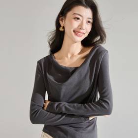 「自」全新升级【铂金会员146/天猫199/差价53】(85026)洛诗琳气质v领长袖t恤2026春季新款正肩不规则抽褶打底上衣