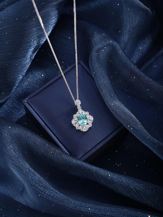 子佩集【福海清心】银S925套链【PYP2043-XF】项链培育宝石帕拉伊巴蓝碧玺2601 商品图2