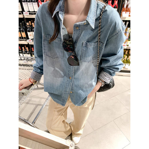 <曾小咸推荐>4.2现货秒杀 ！微信超特价！韩系做旧牛仔蓝衬衫（不含披肩） 日常229.99 立减120 秒杀109.99！！ 商品图3
