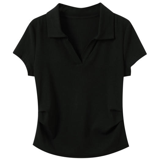 【瘦瘦T】三彩2026春季新款V领短袖T恤套头上衣修身短款显瘦M 商品图4