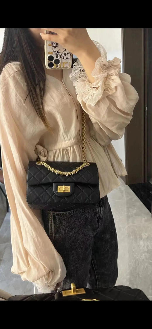 CHANEL 2.55 mini 黑金 油蜡牛皮 链条包 商品图2