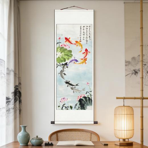 新中式九鱼运财竖版国画玄关书房走廊客厅字画装饰画（无装裱） 商品图3