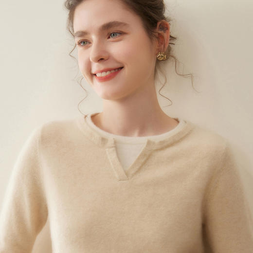 【来点不一样的】圆领假两件山羊绒！2026女款修身拼接撞上衣针织打底衫保暖毛衣新款秋冬！ 商品图2