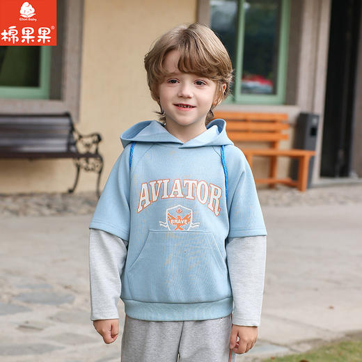 棉果果春季新品男童纯棉小线圈字母印花连帽卫衣M112182226152 商品图1