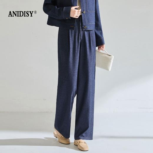 26春季时髦复古靛蓝色廓形显瘦丹宁牛仔长裤 商品图2